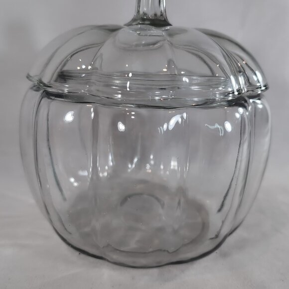 Anchor Hocking Glass Pumpkin Jar Lid Clear Fall Halloween 8" 2.2 qt Candy Treat - Picture 3 of 11
